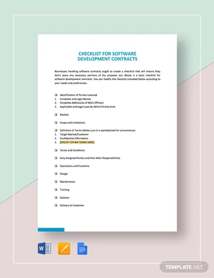 checklist software development contract template