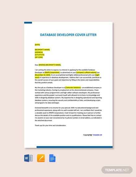 free database developer cover letter template
