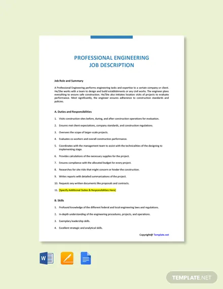 free professional engineering job description template