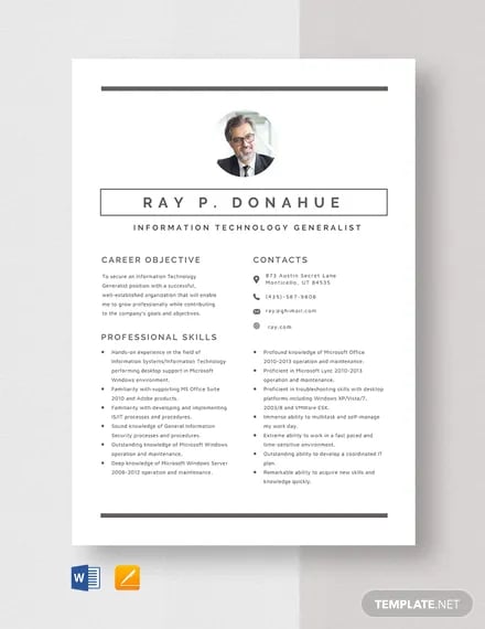 information technology generalist resume template