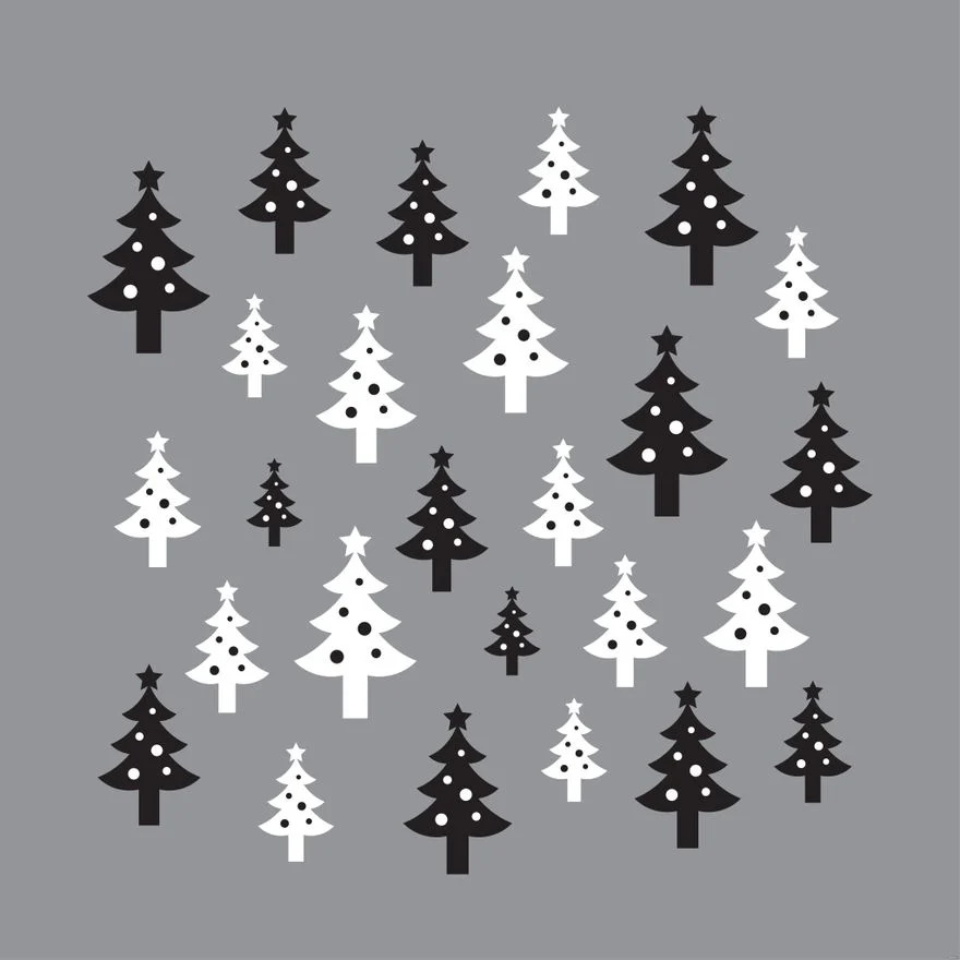 black and white christmas tree illustration