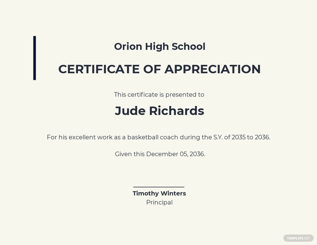 basketball coach appreciation certificate template