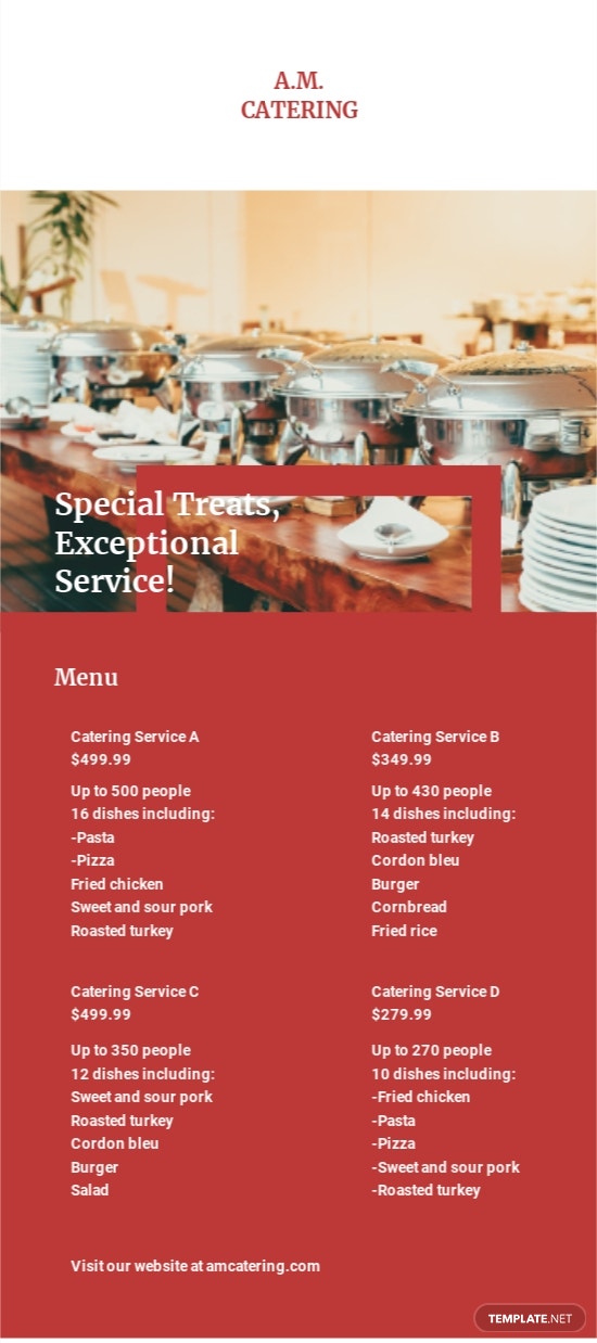 catering menu rack card template