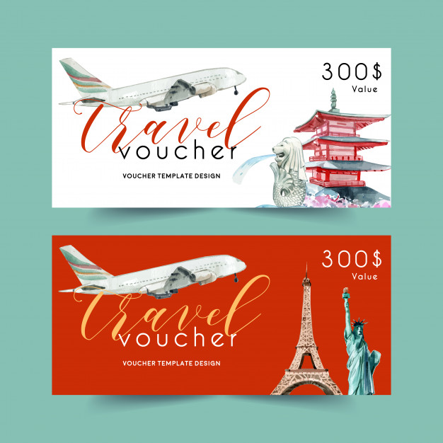 tourism-voucher-template-design-with-landmark-japan-singapore-france-new-york