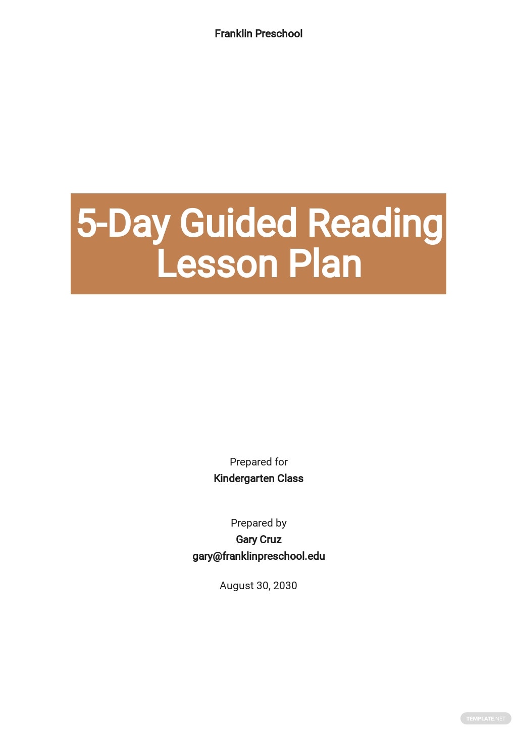 day guided reading lesson plan template