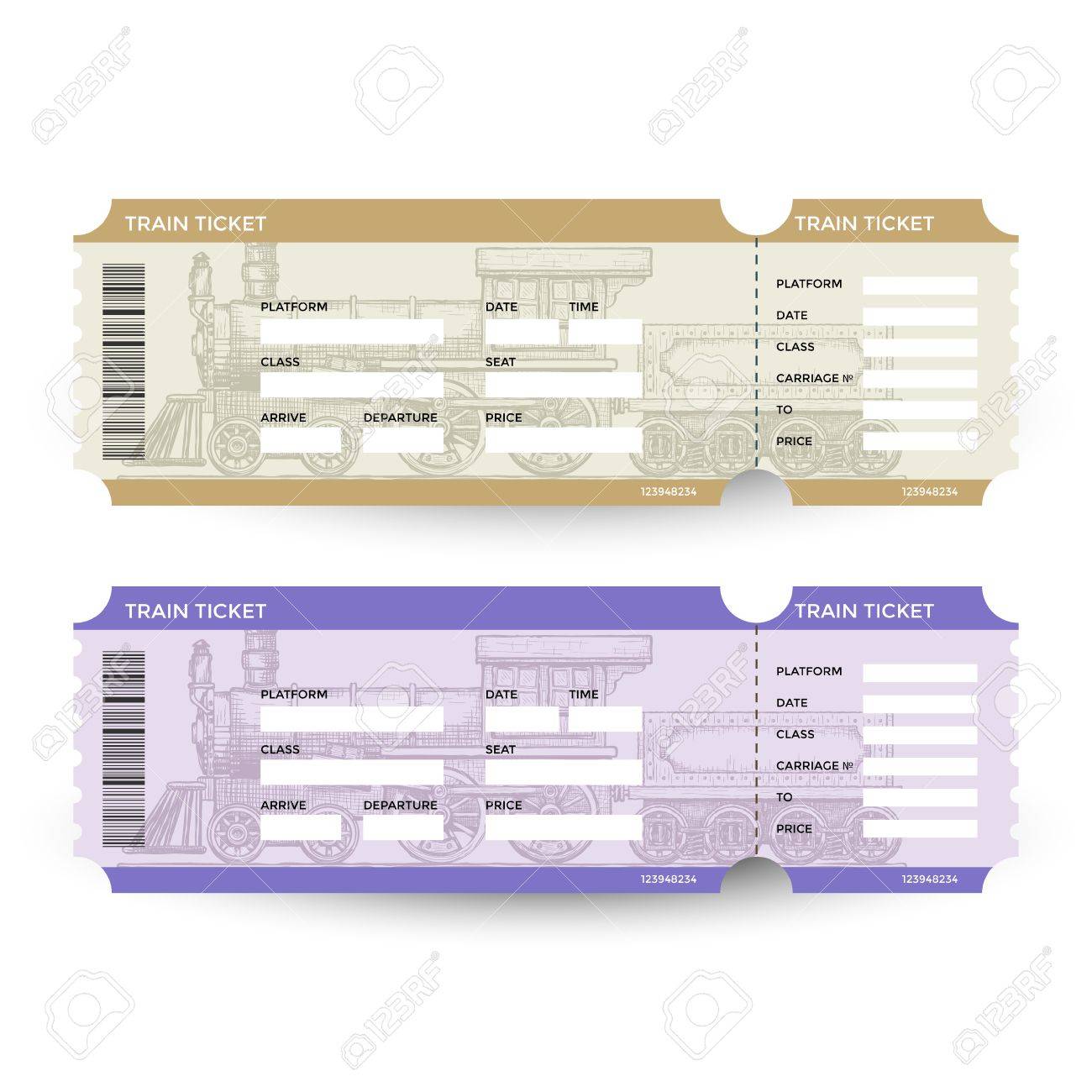 0301 train tickets travel concept isolated on white vector illustration