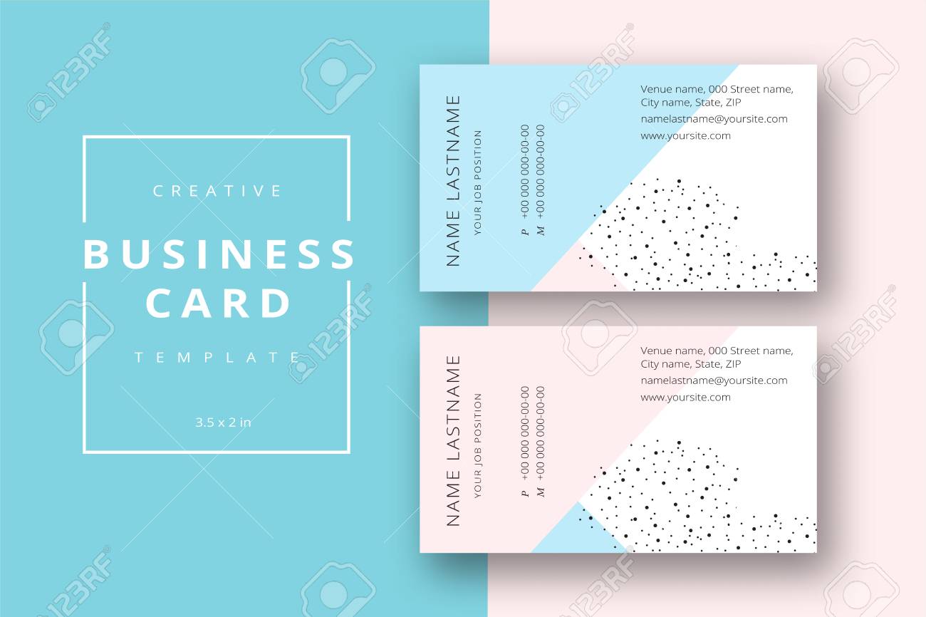 trendy minimal abstract business card template in pink and blue modern corporate stationary id layou