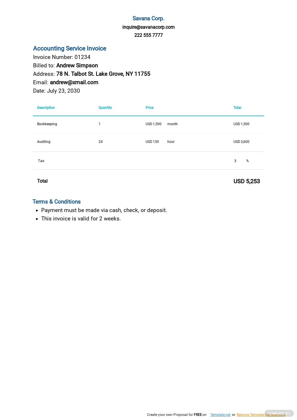 accounting service invoice template