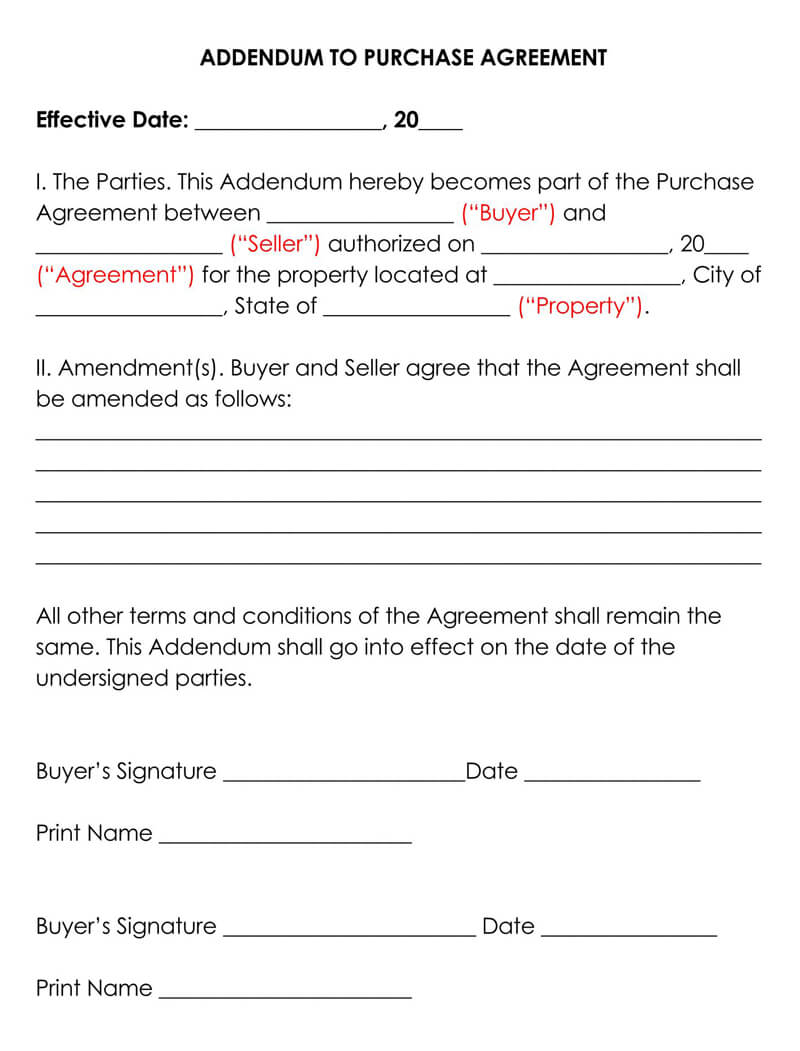 addendum to purchase agreement form iowa