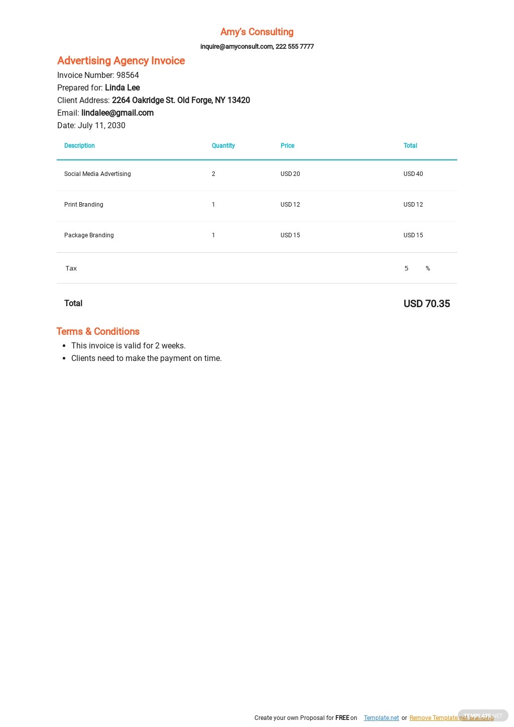 advertising agency invoice template