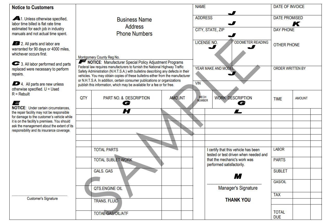 auto repair invoice example