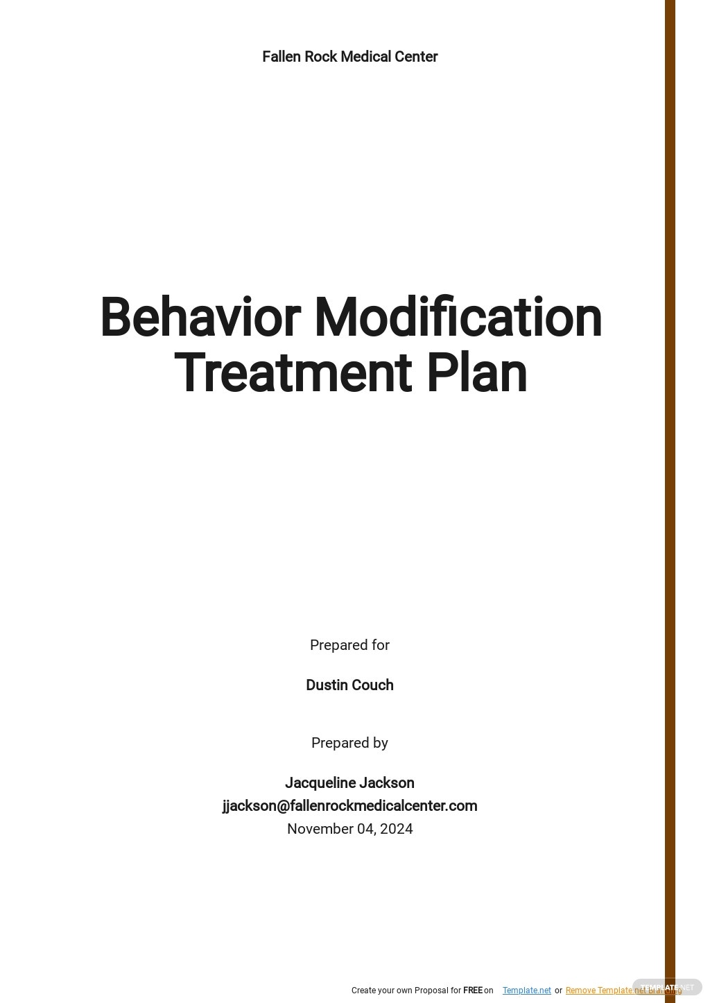 behavior modification treatment plan template