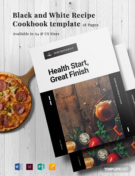 black and white recipe cookbook template