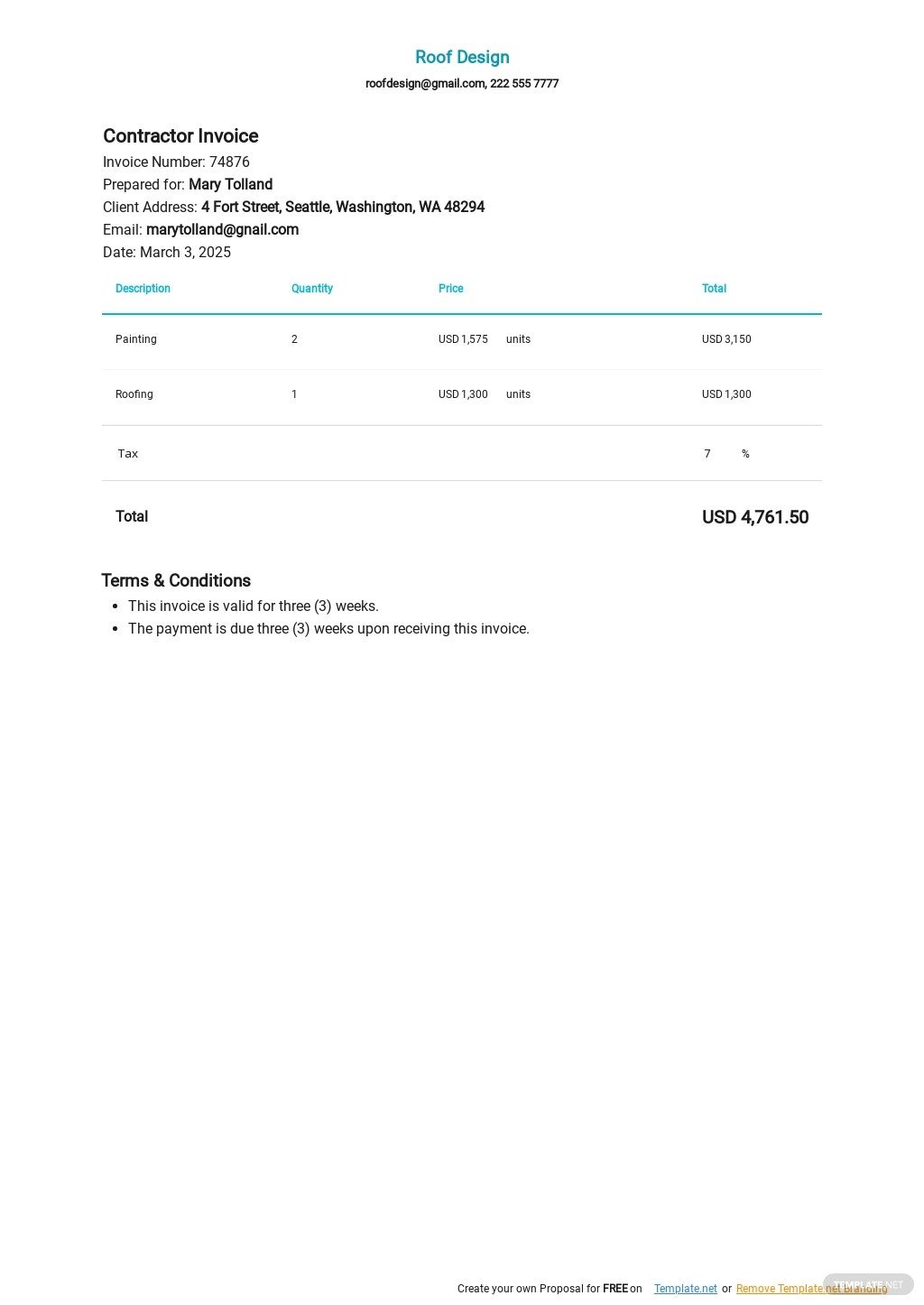 blank contractor invoice template