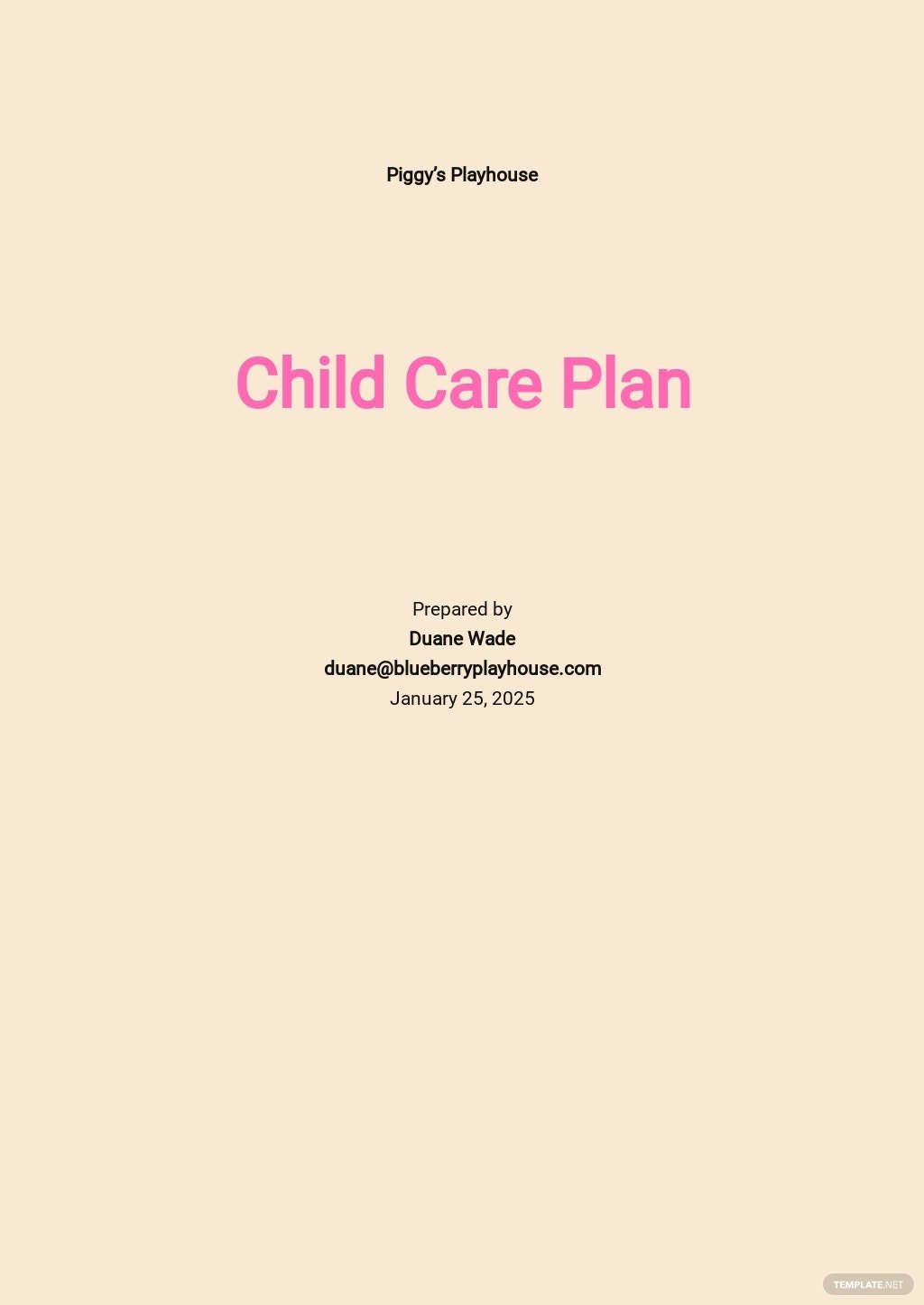 child care plan template