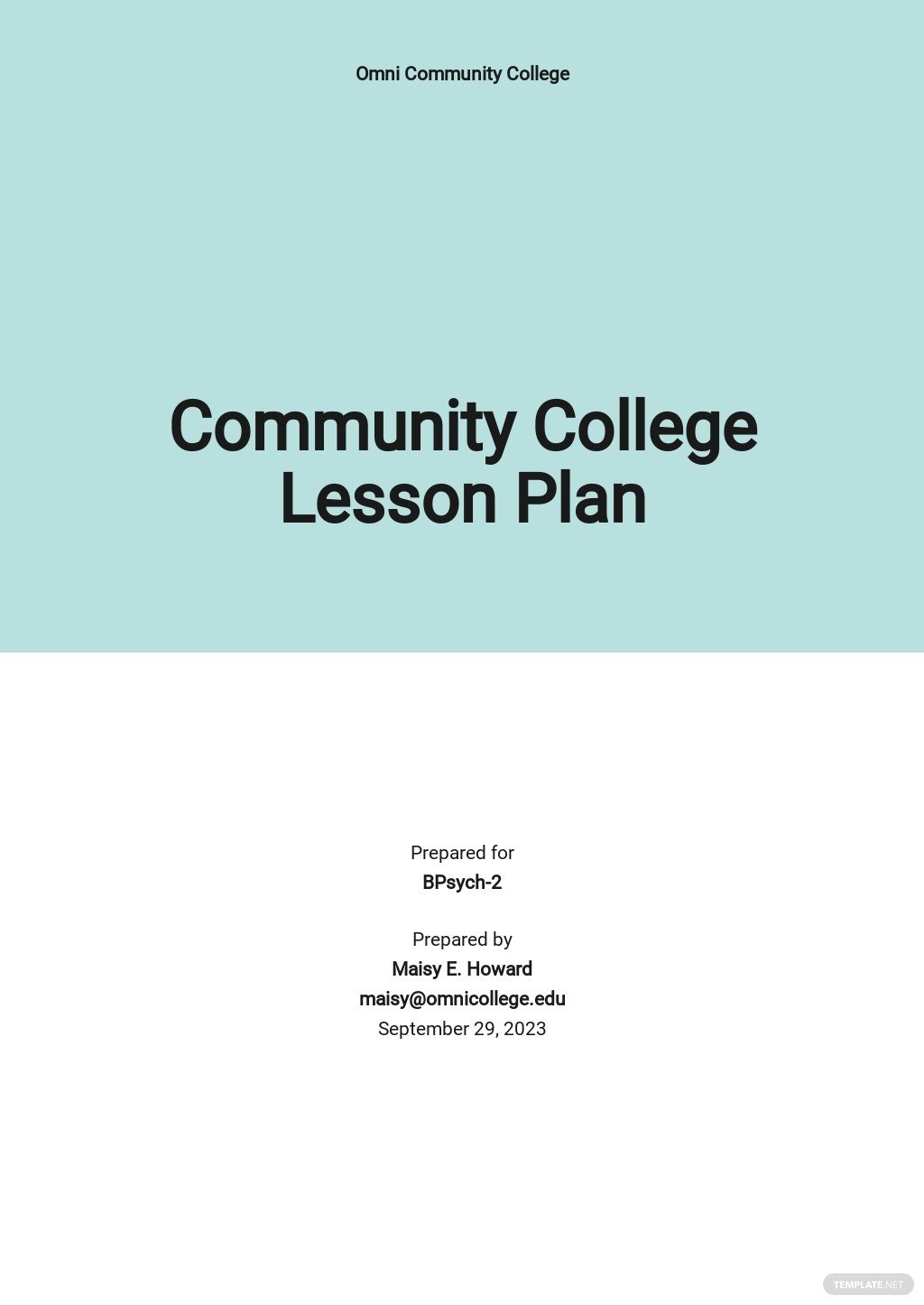community college lesson plan template