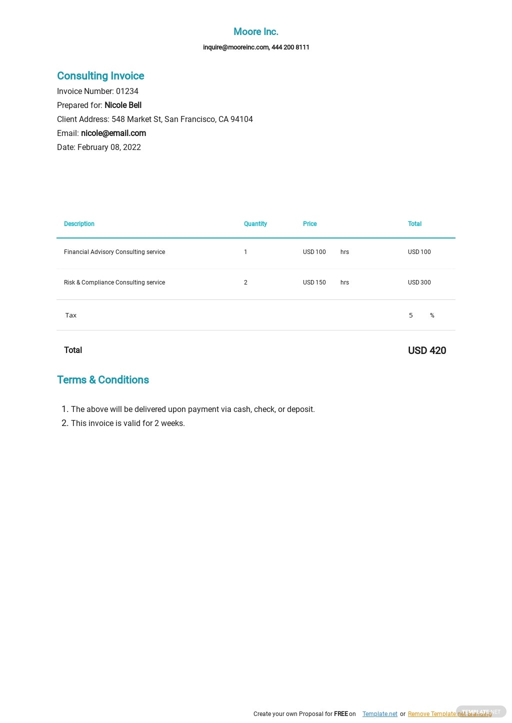 consulting invoice template