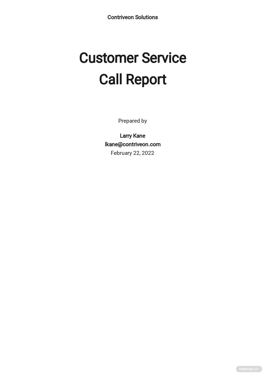 customer service call report template