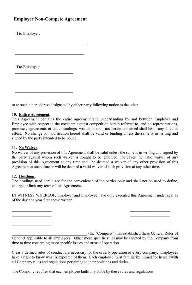 employee non competen pdf agreement template