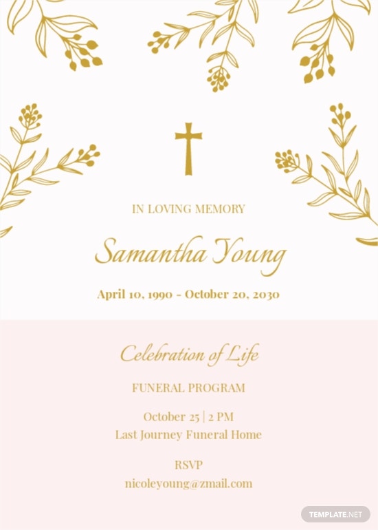floral funeral program invitation template