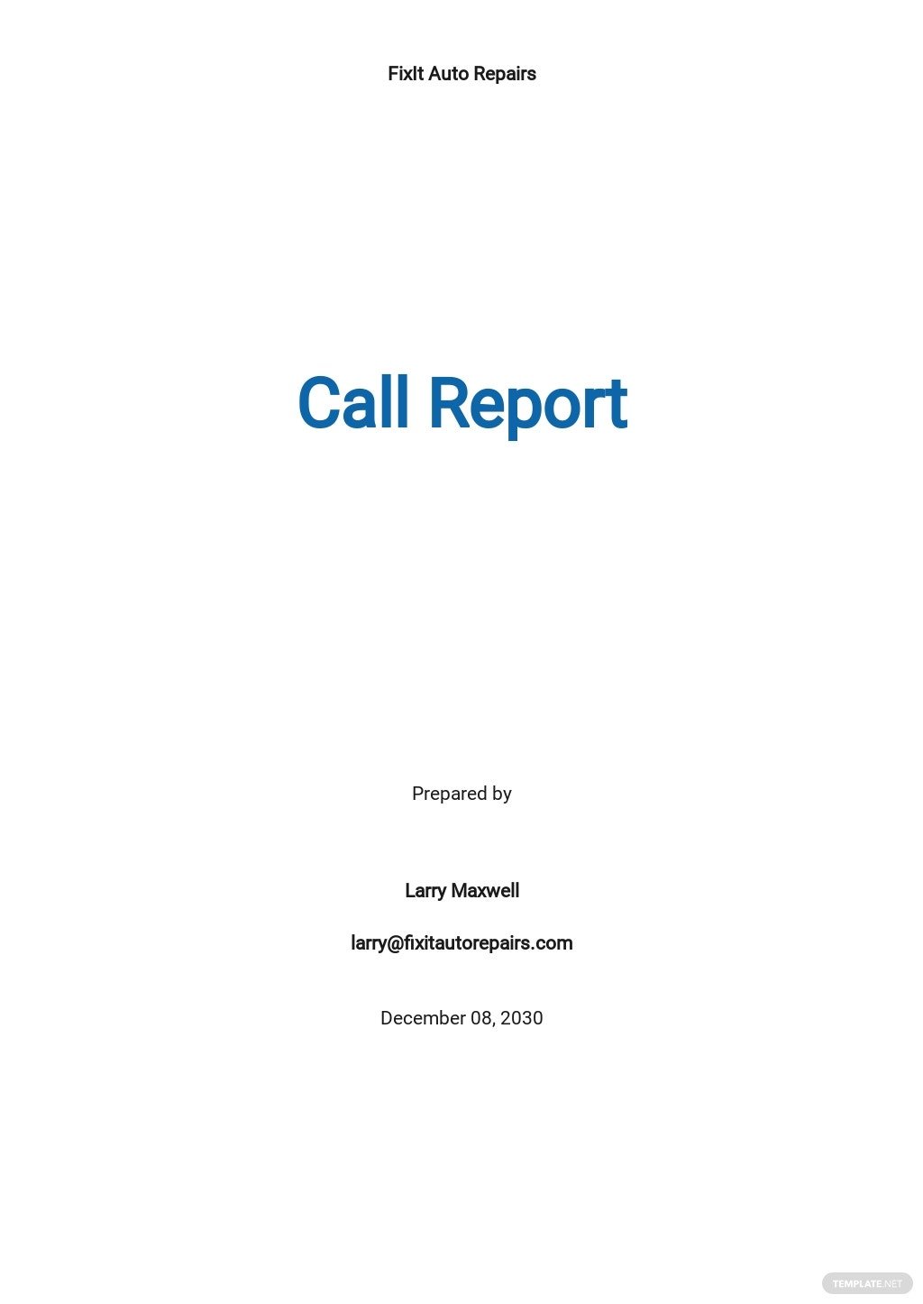 free call report template