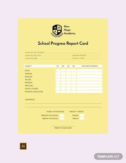 free school progress report card template