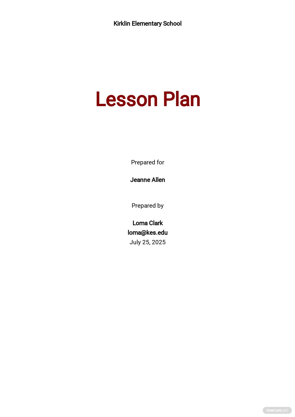 free simple school lesson plan template