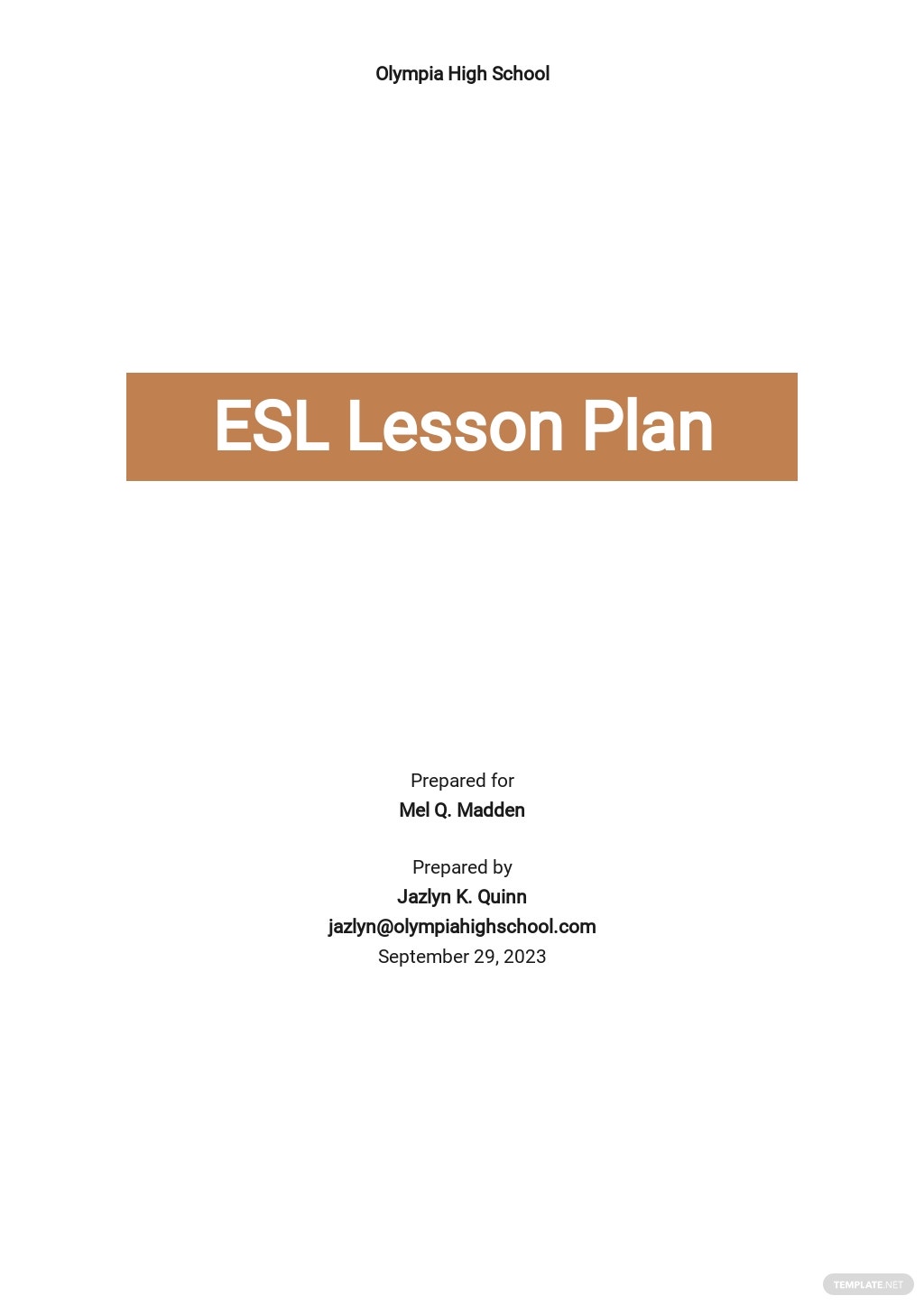 high school esl lesson plan template