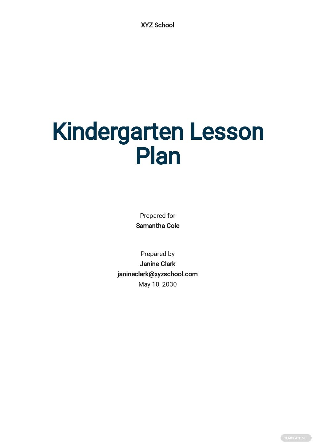 kindergarten lesson plan template