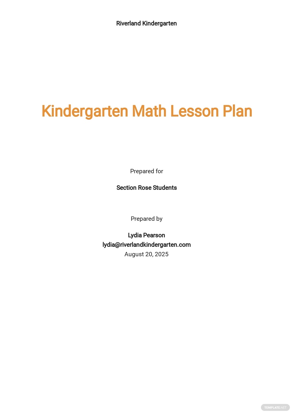 kindergarten math lesson plan template