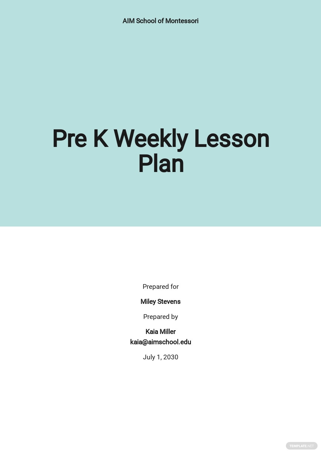pre k weekly lesson plan template