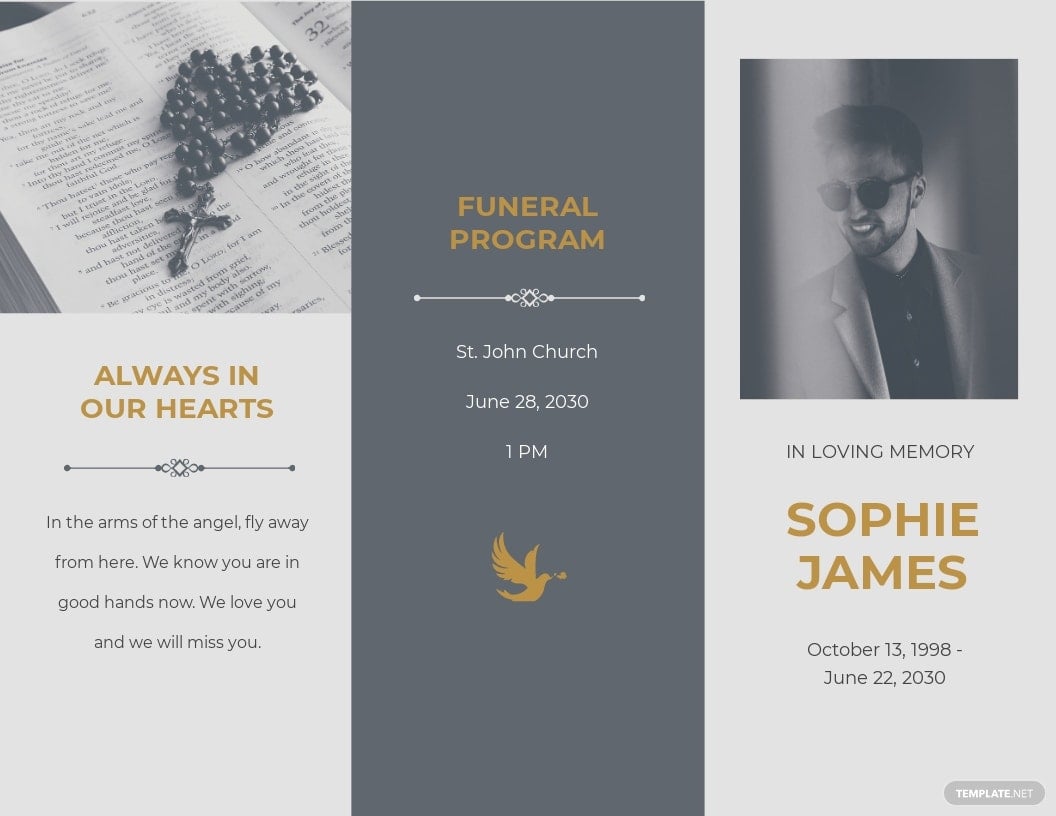 religious funeral program tri fold brochure template