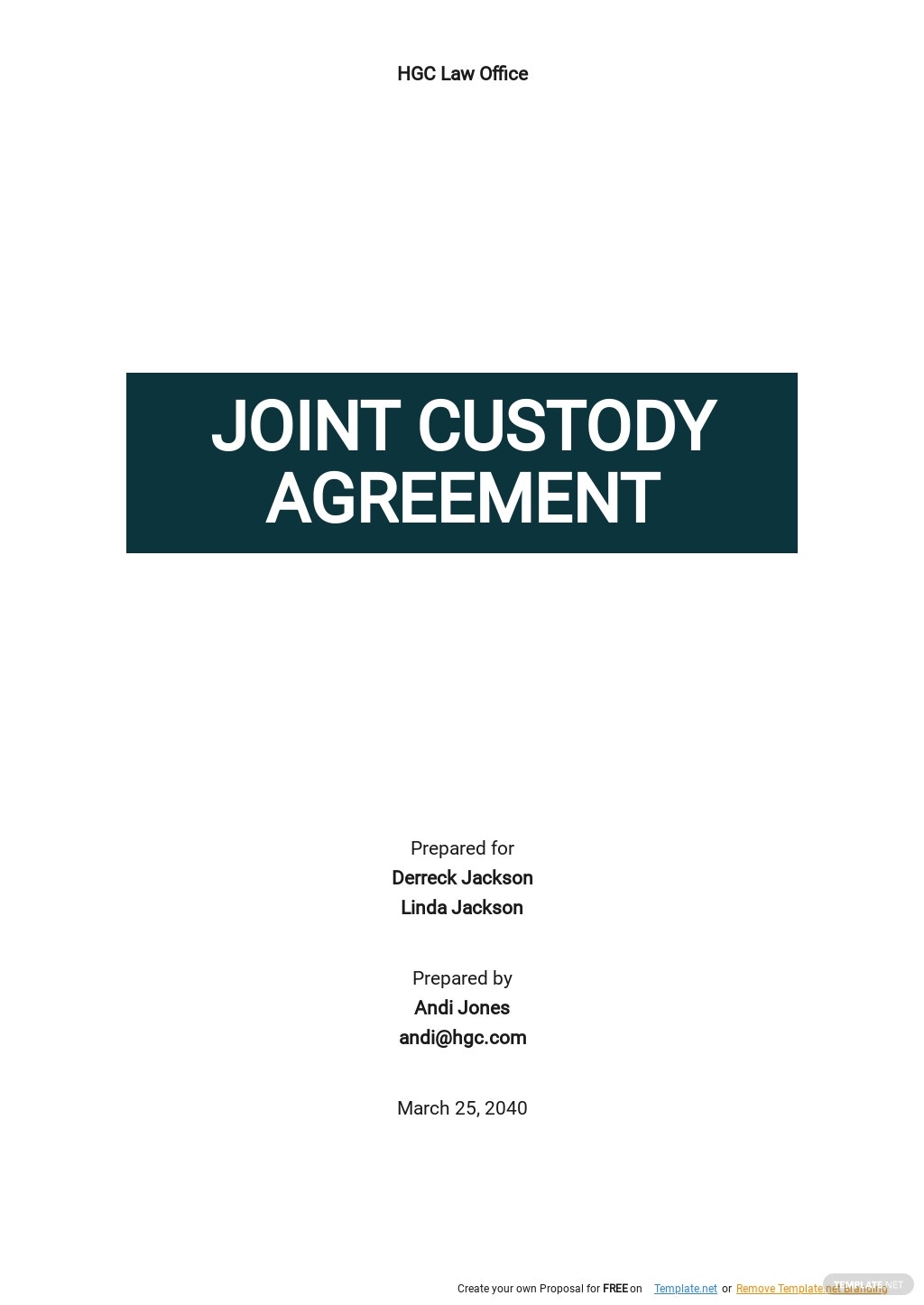 sample joint custody agreement template