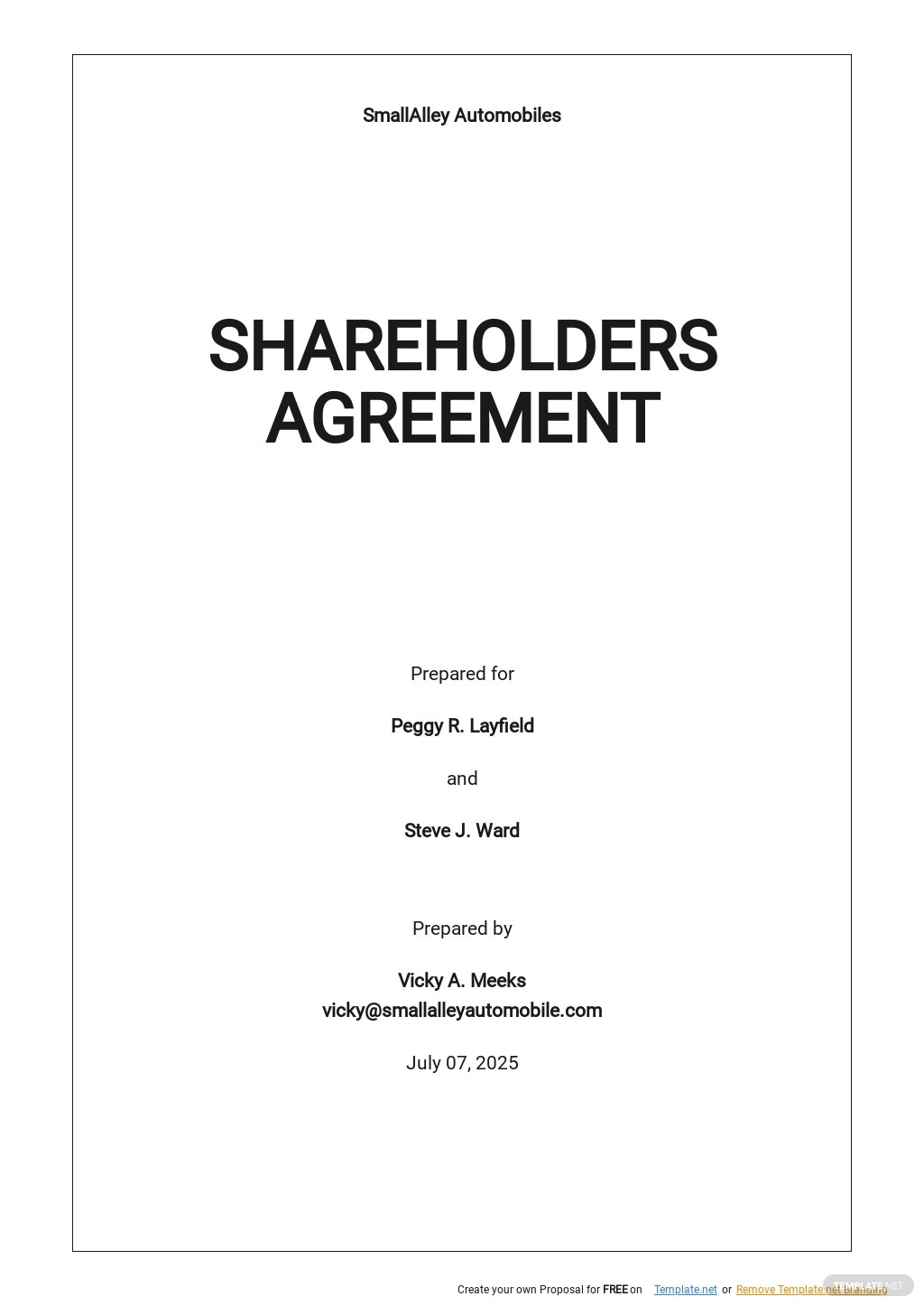 shareholders agreement template