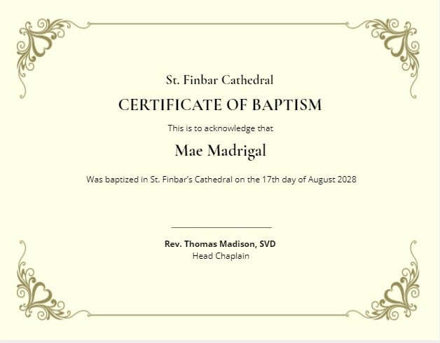 baptism certificate template