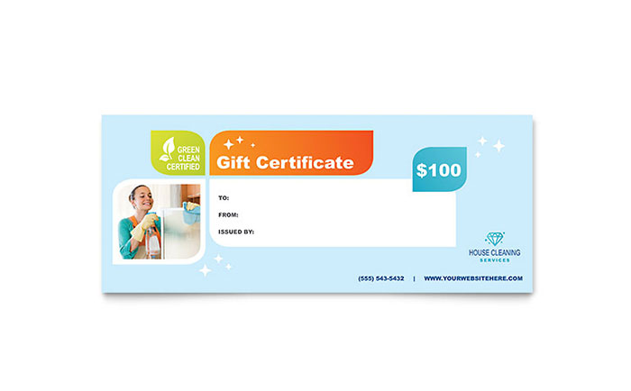 cleaning services gift card example