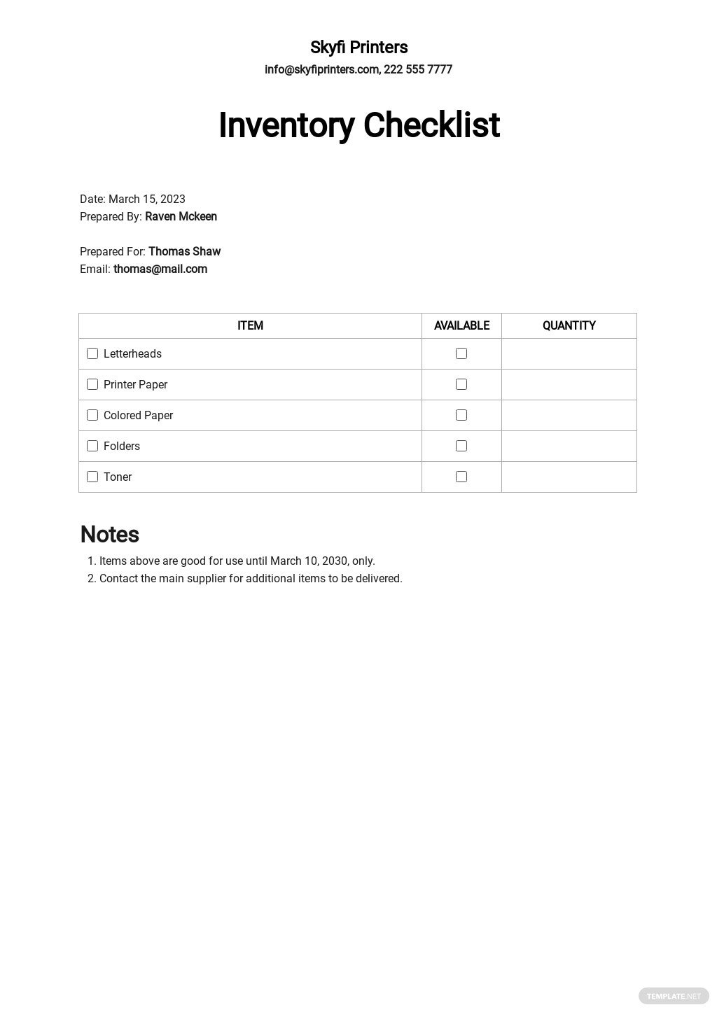 inventory-checklist-template