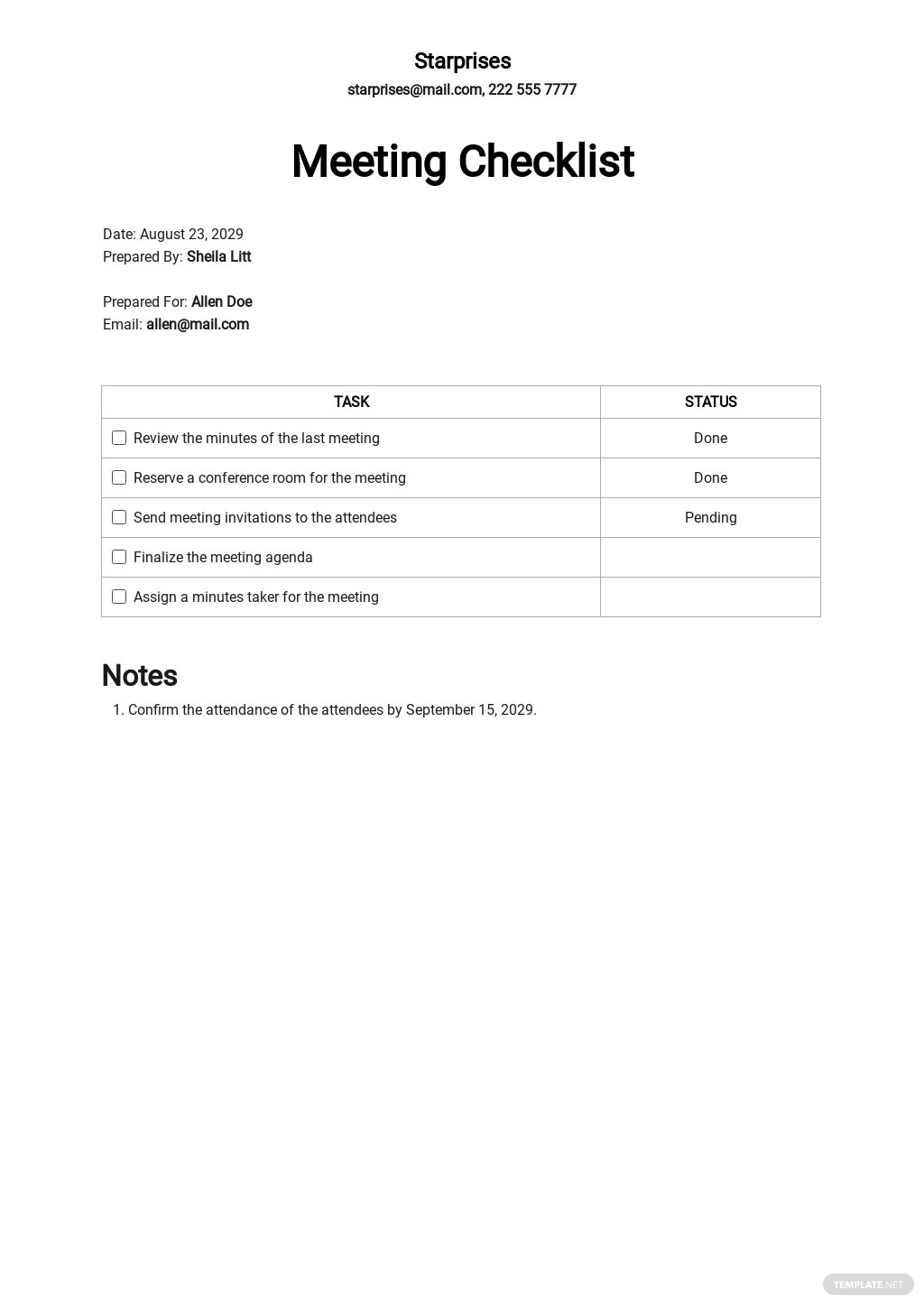 Meeting Checklist Template Word