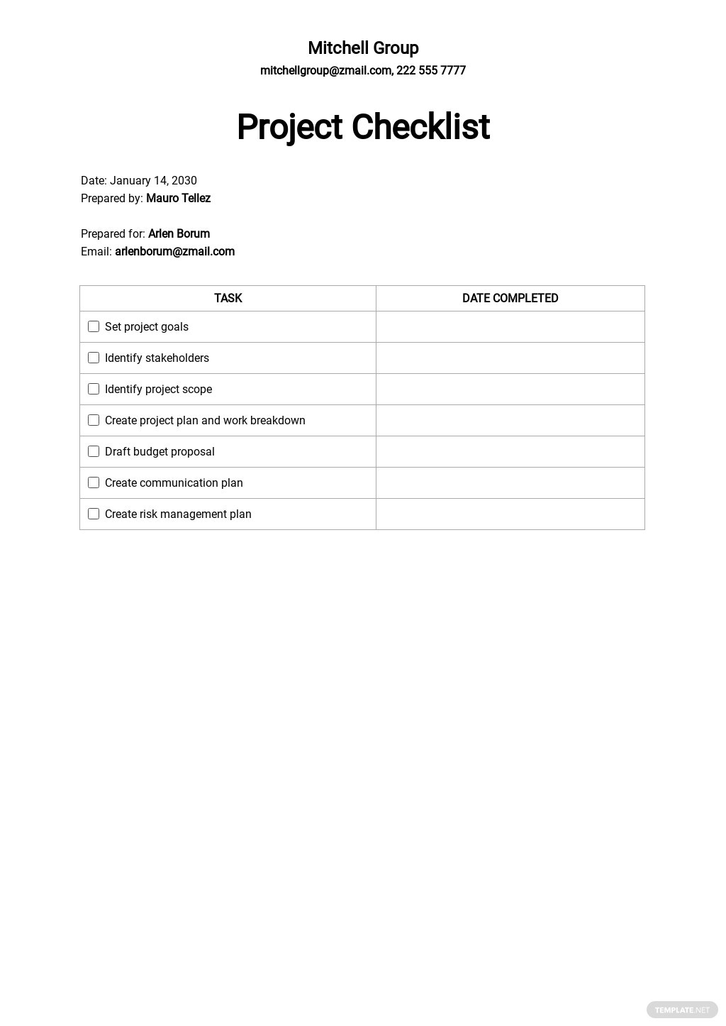 project-checklist-template