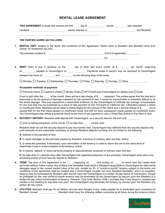rental lease agreement template