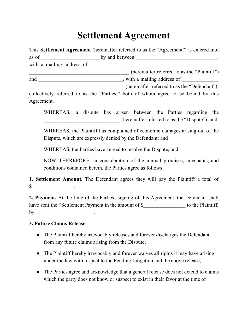 Settlement Agreement Template Word