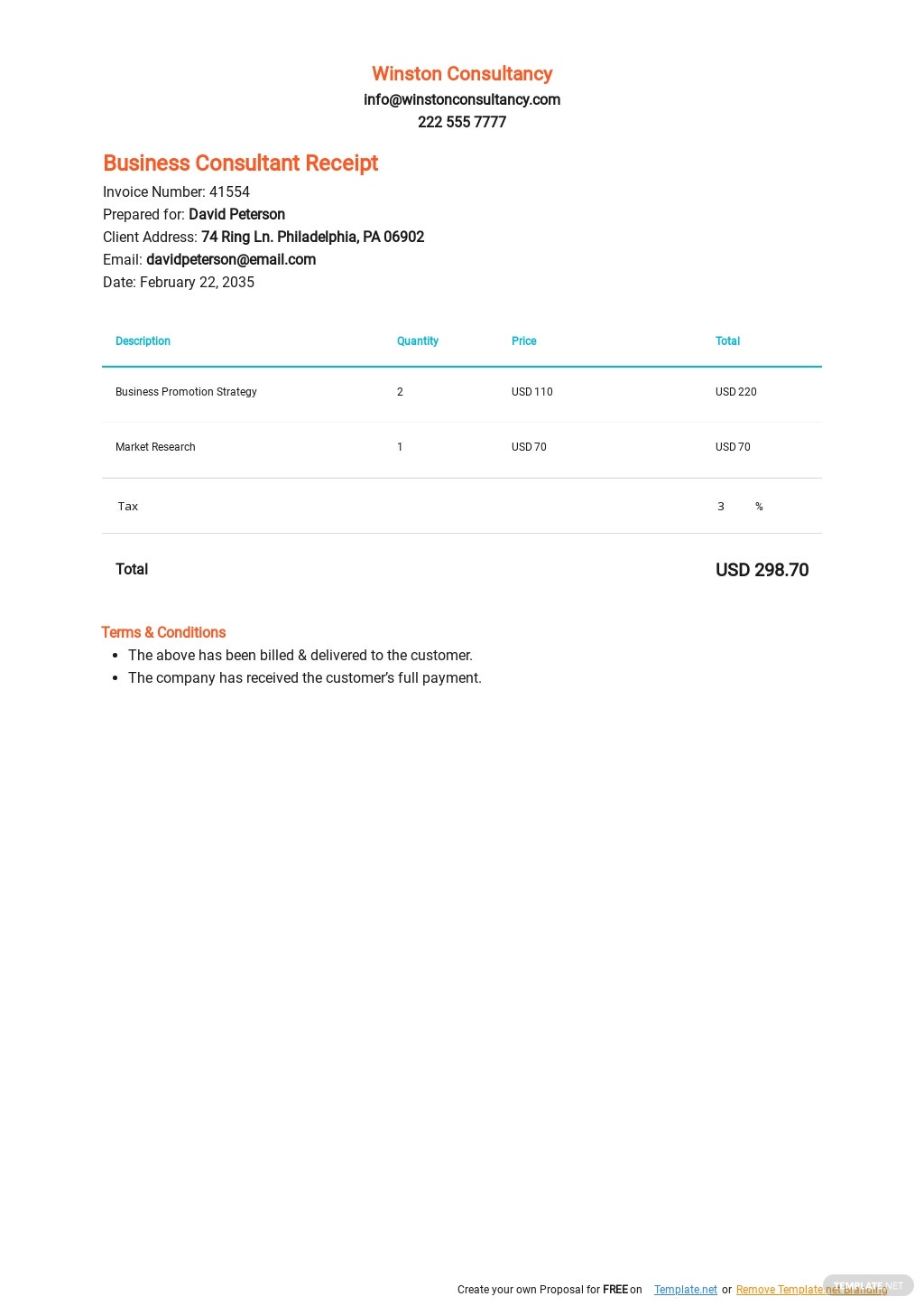 business consultant receipt template