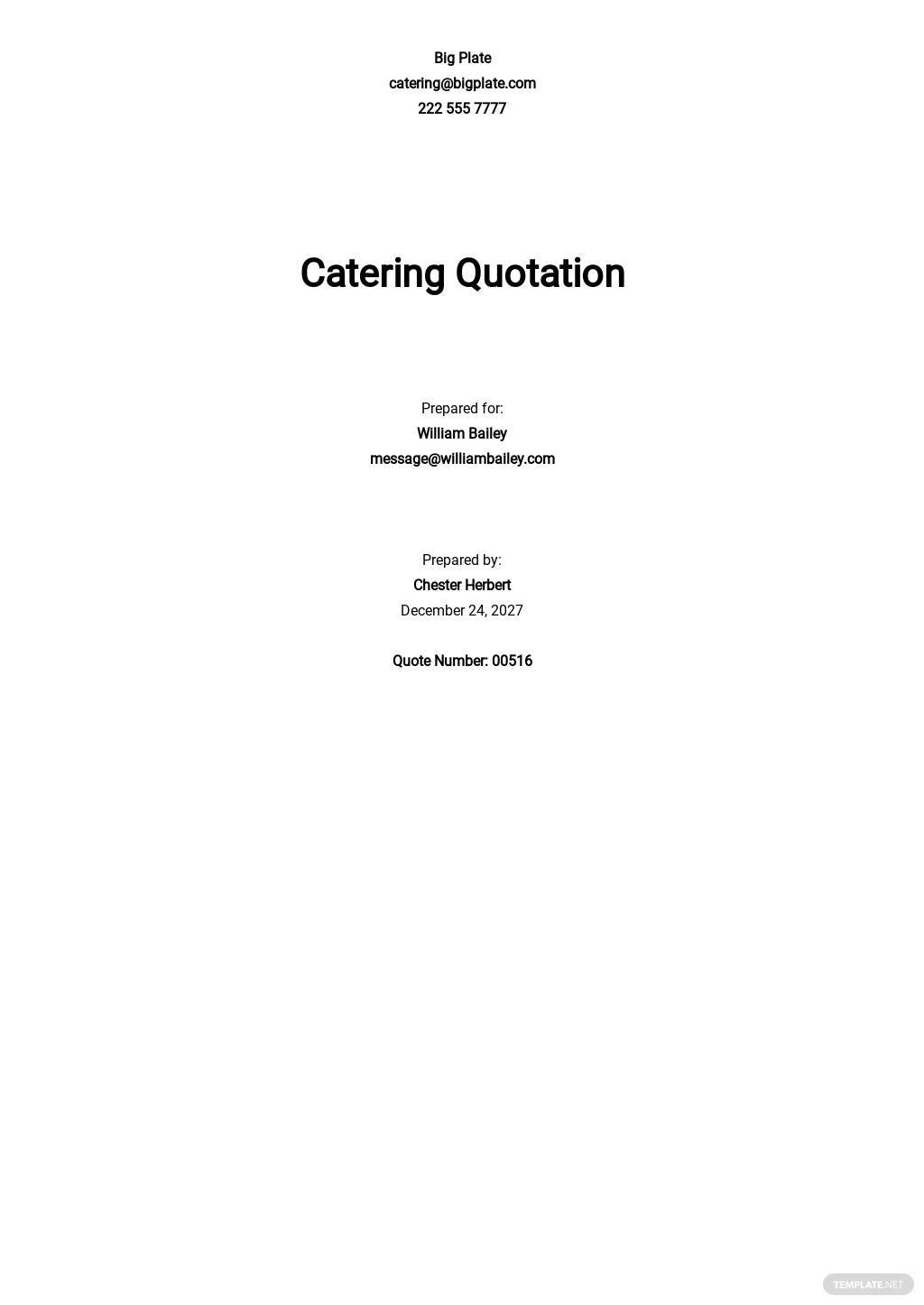 catering quotation template