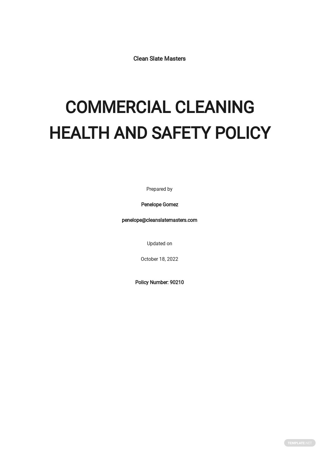 commercial cleaning health and safety policy template