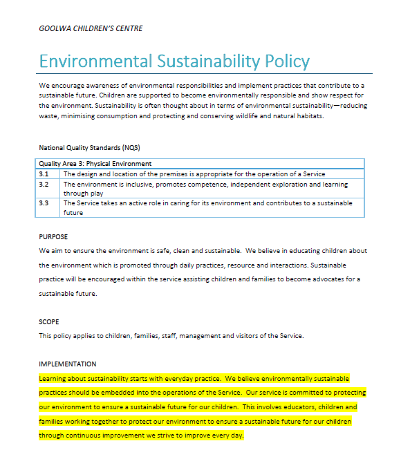 environmental sustainability policy