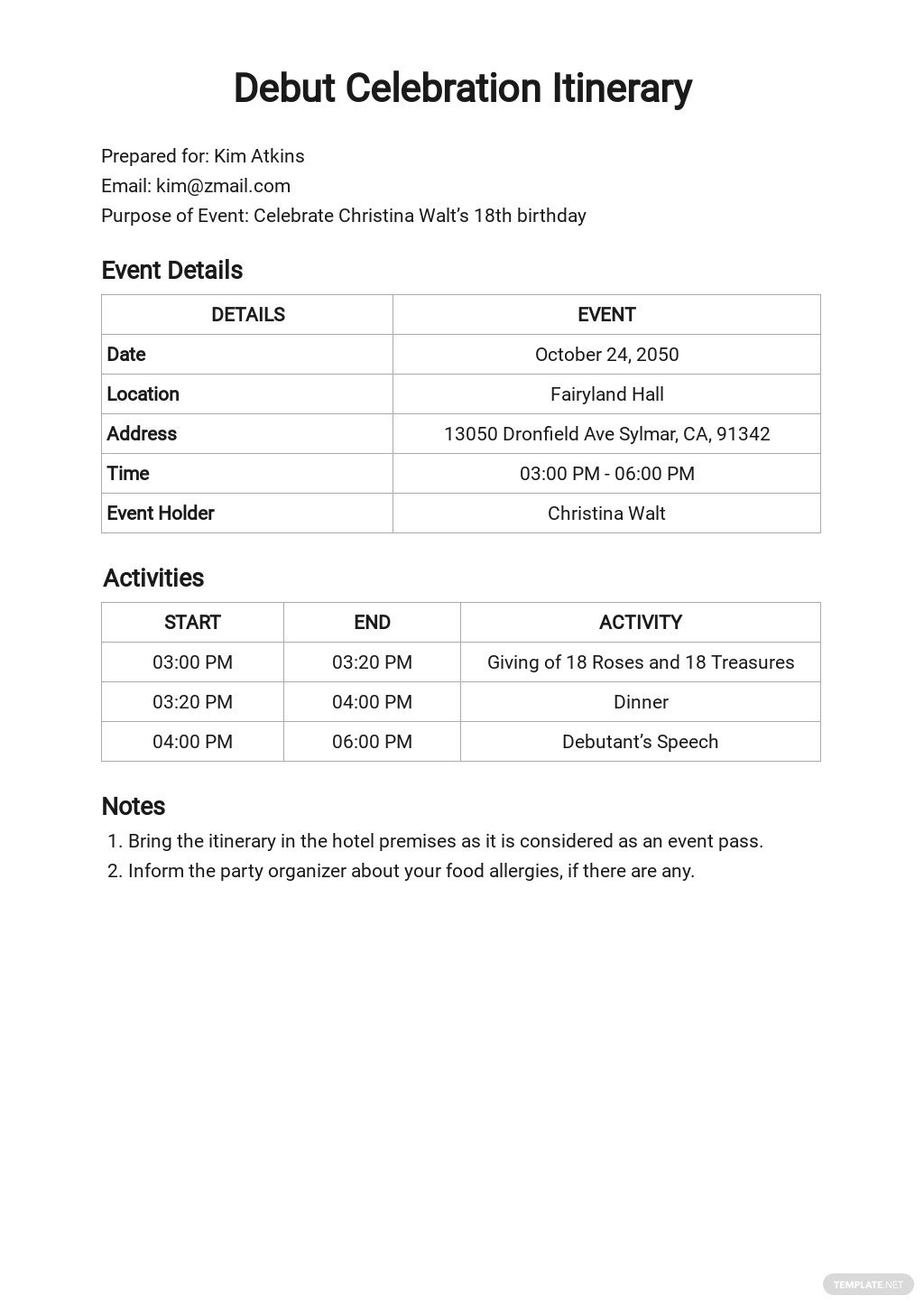 event-itinerary-template