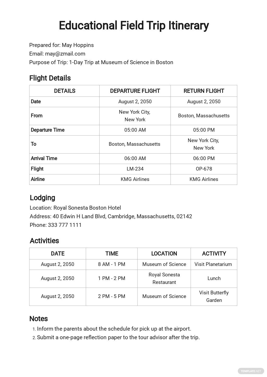 field-trip-itinerary-template