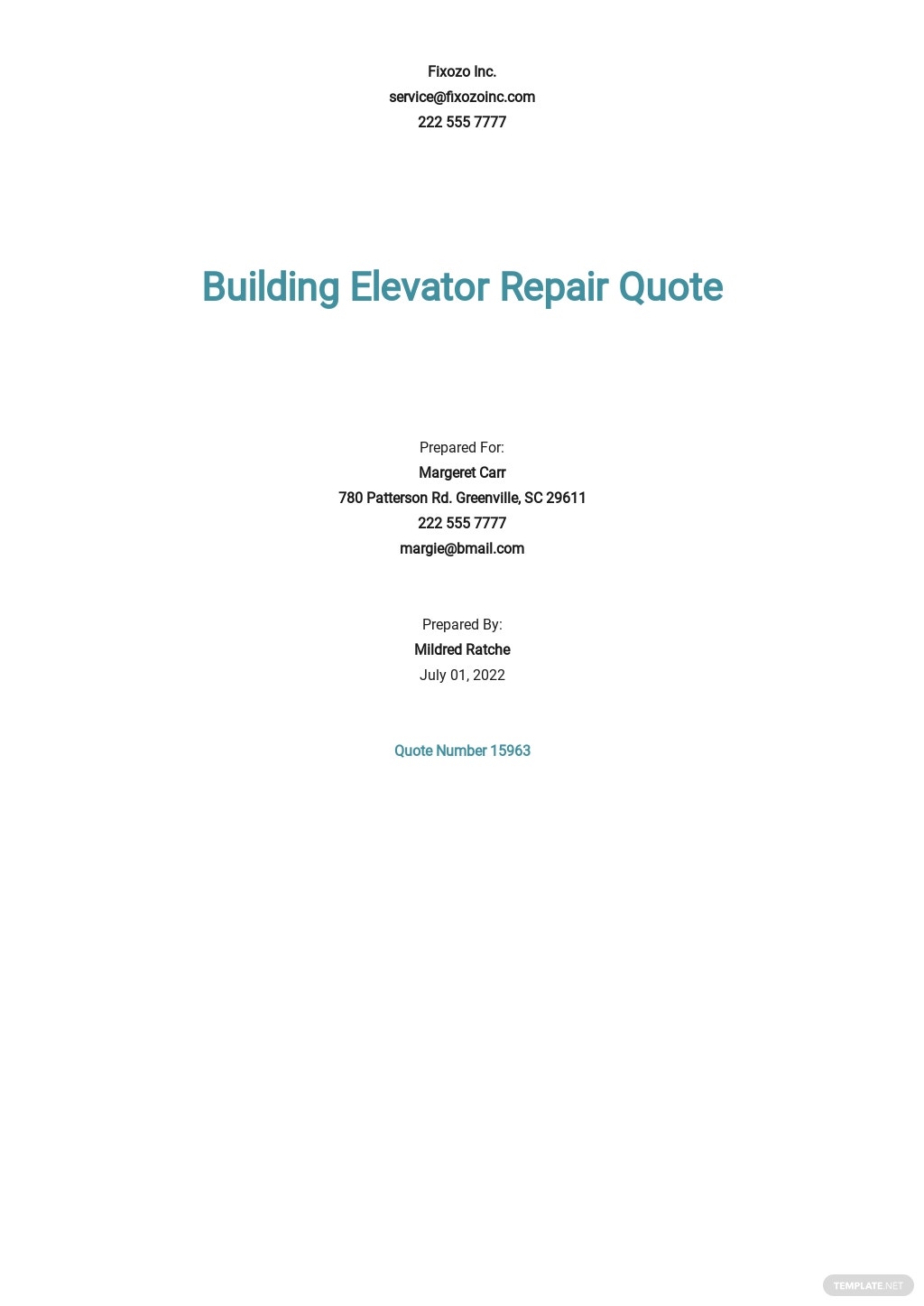 free building repair quotation template