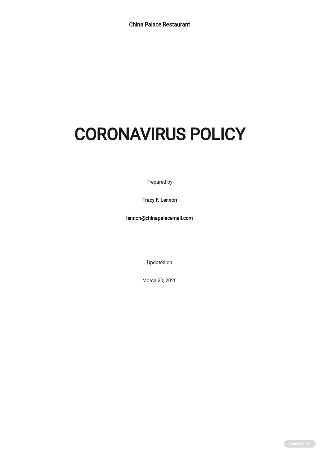 free coronavirus policy template