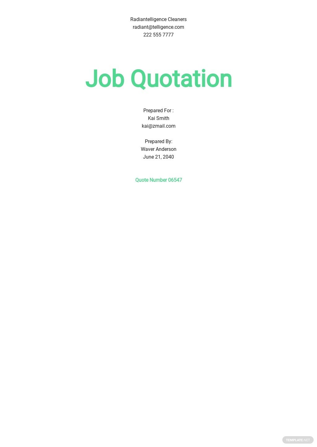 free job quotation format template